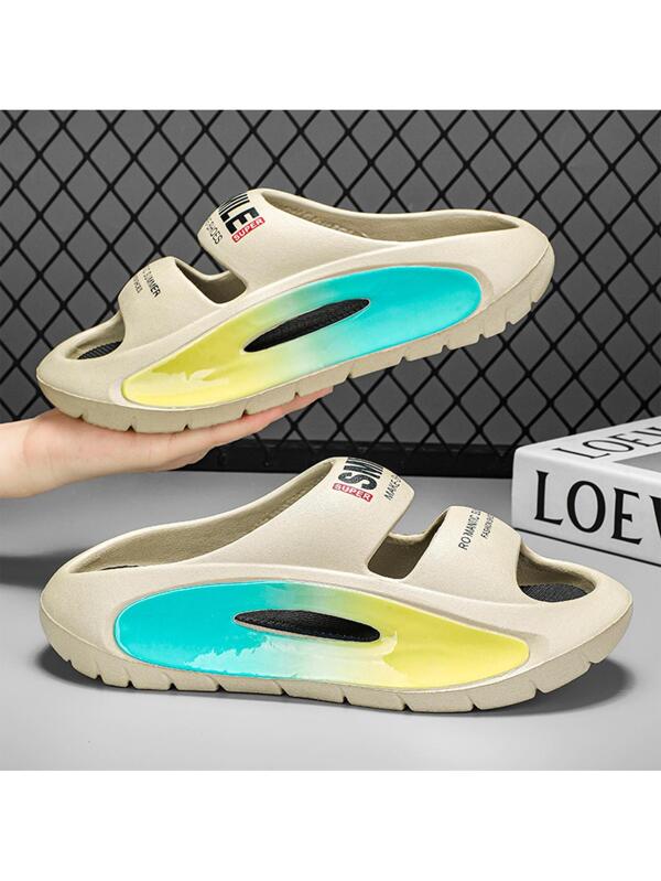 Men Letter Graphic Cut Out Design Slippers, Casual EVA Slides For Summer