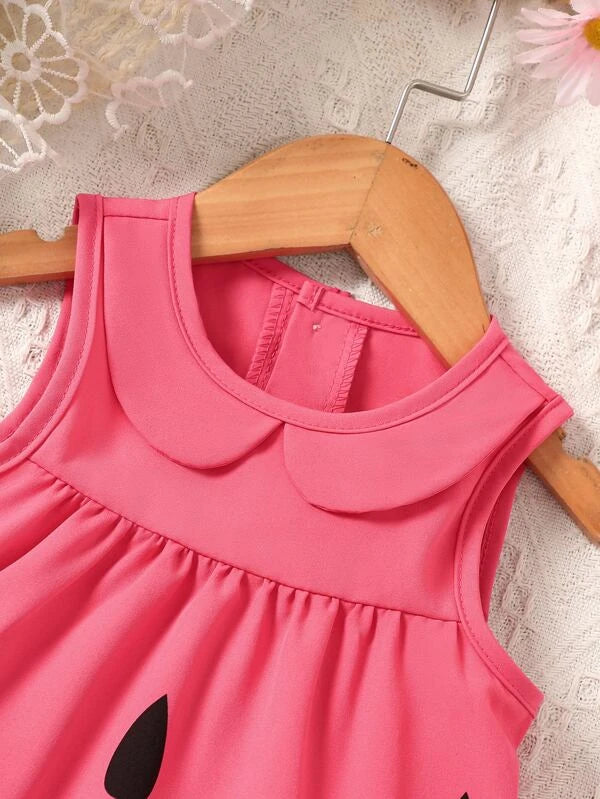 Baby Watermelon Print Colorblock Ruffle Hem Dress