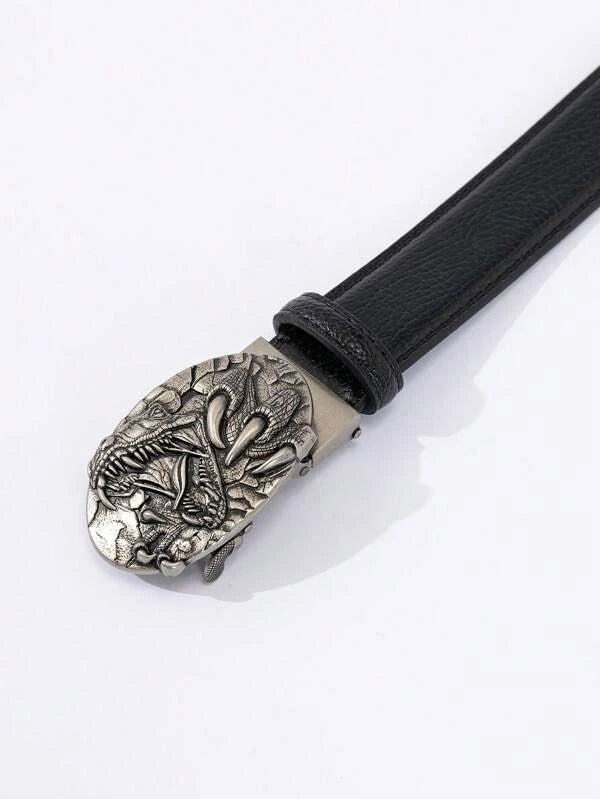 1pc Women Embossed Detail Dragon Decor Fashionable Geometric Buckle Belt For Daily Life