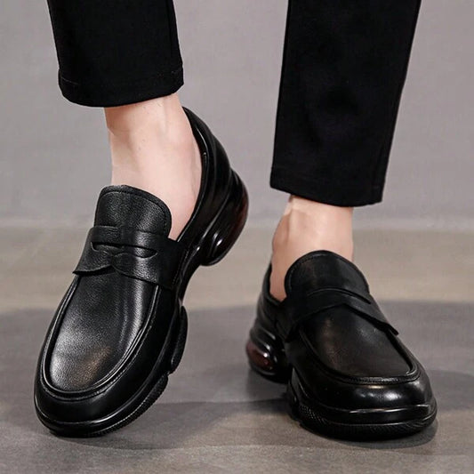 Men's Casual Slip-on Loafers Pu Leather Shoes In Black, Comfortable Lightweight Driving & Work Shoes