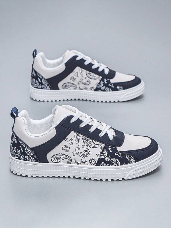 Sporty Sneakers For Men, Paisley Pattern Lace-up Front Skate Shoes