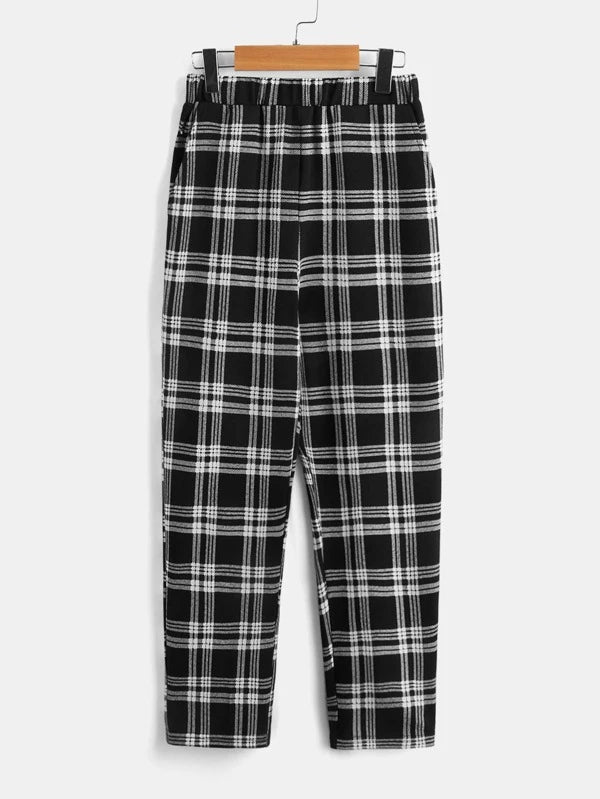 SHEIN Kids EVRYDAY Boys Plaid Print Slant Pocket Pants