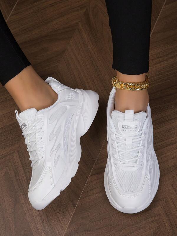 Women Minimalist Lace-up Front Chunky Sneakers, Sporty Outdoor Sneakers