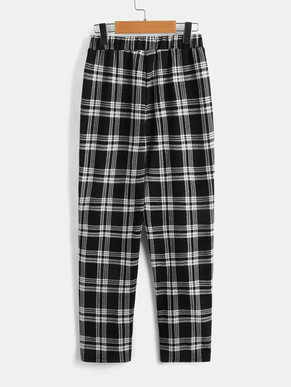 SHEIN Kids EVRYDAY Boys Plaid Print Slant Pocket Pants