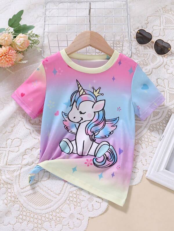 Toddler Girls Unicorn Print Ombre Tee