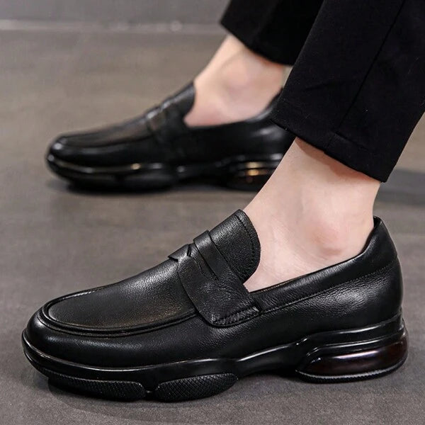 Men's Casual Slip-on Loafers Pu Leather Shoes In Black, Comfortable Lightweight Driving & Work Shoes