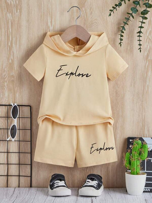 Baby Letter Graphic Hooded Tee & Shorts