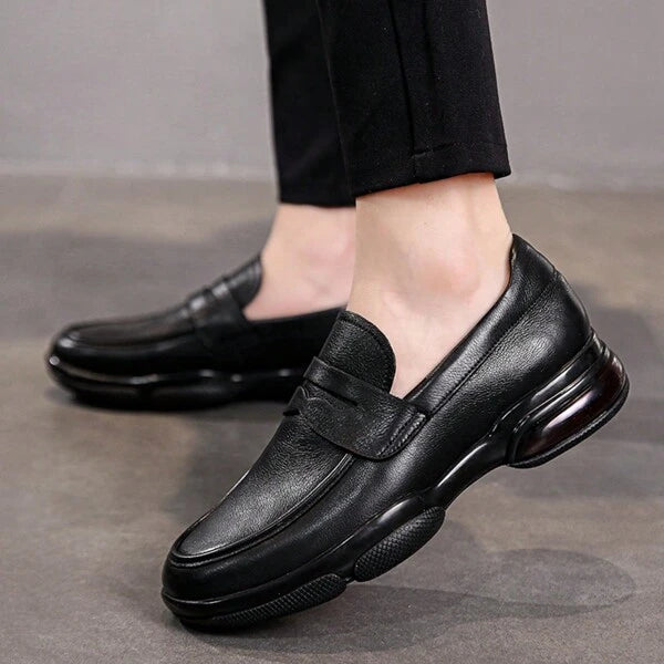 Men's Casual Slip-on Loafers Pu Leather Shoes In Black, Comfortable Lightweight Driving & Work Shoes