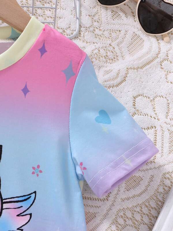 Toddler Girls Unicorn Print Ombre Tee