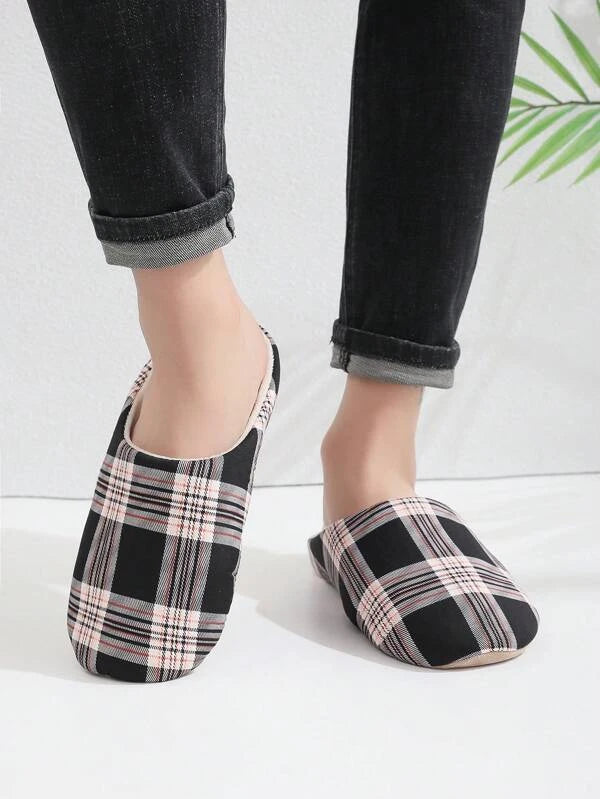 Men Plaid Pattern Bedroom Slippers, Polyester Fashion Slippers