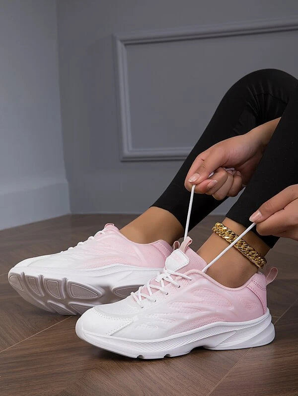 Women Minimalist Lace-up Front Chunky Sneakers, Sporty Outdoor Sneakers