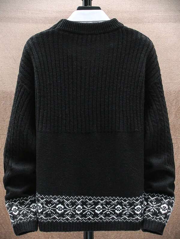 Men Chevron Pattern Cable Knit Drop Shoulder Sweater Without Shirt