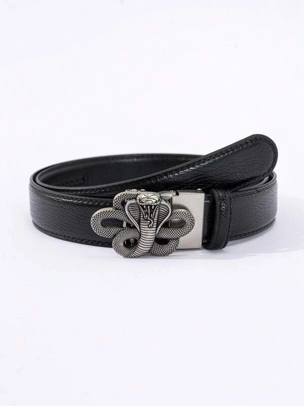 1pc Men Embossed Detail Snake Decor Fashionable Geometric Buckle Belt For Daily Life