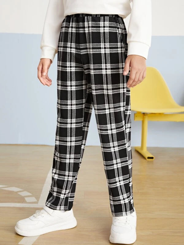 SHEIN Kids EVRYDAY Boys Plaid Print Slant Pocket Pants