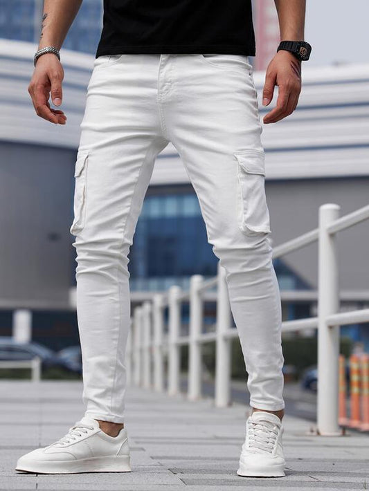 Men Flap Pocket Side Skinny Jeans