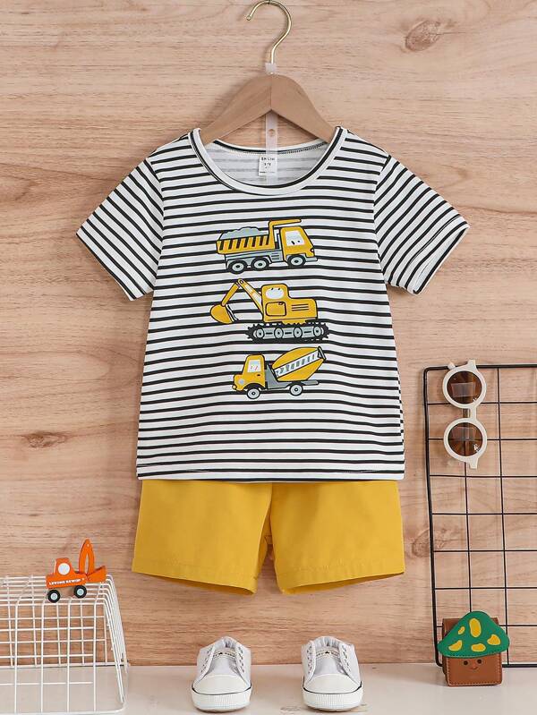 Toddler Boys Striped & Cartoon Graphic Tee & Shorts