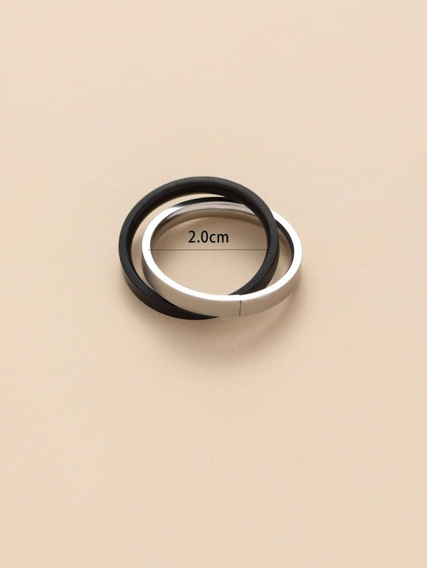 Men Minimalist Two Tone Ring Stainless Steel Jewelry Gift