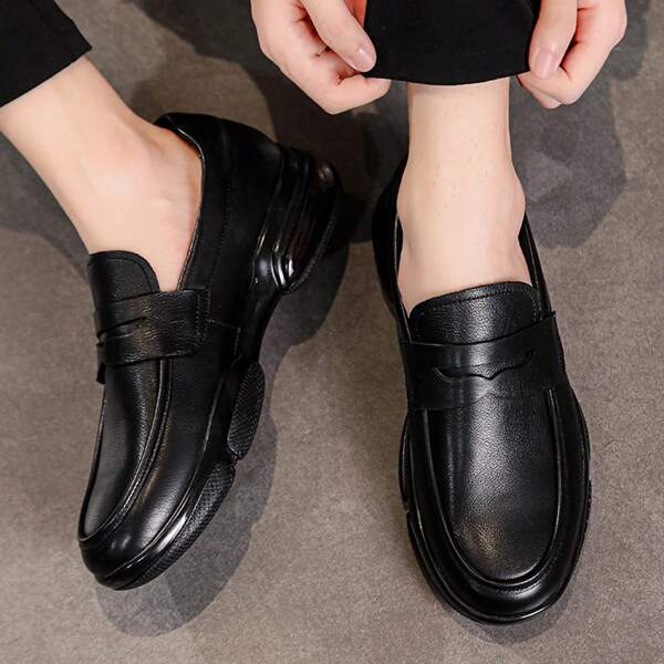 Men's Casual Slip-on Loafers Pu Leather Shoes In Black, Comfortable Lightweight Driving & Work Shoes