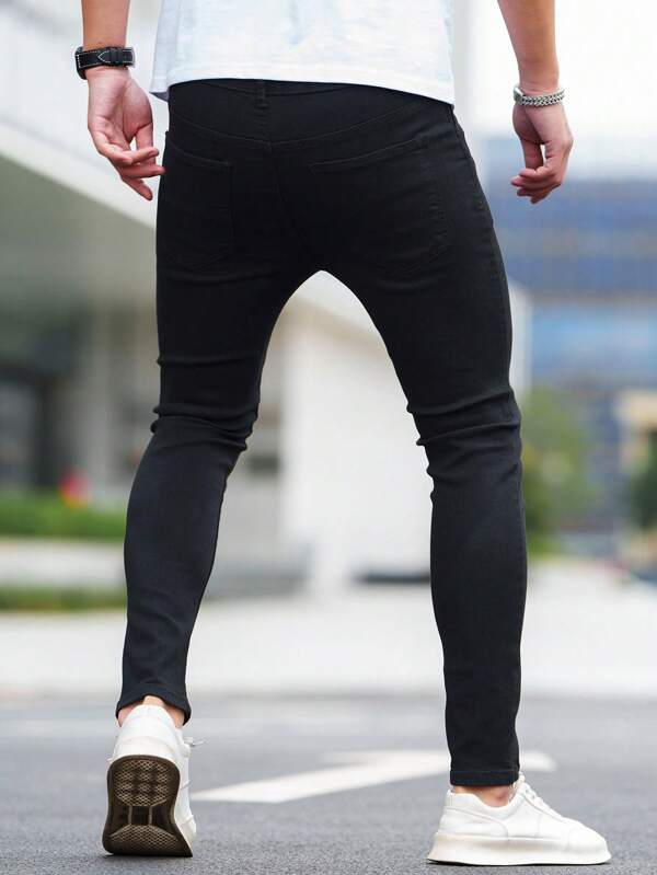 Manfinity Homme Men Cotton Solid Skinny Jeans