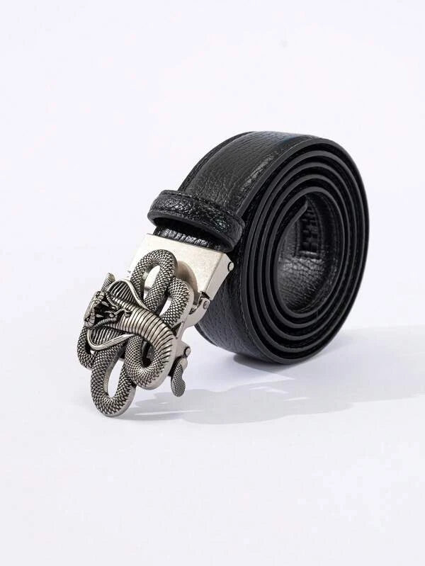 1pc Men Embossed Detail Snake Decor Fashionable Geometric Buckle Belt For Daily Life