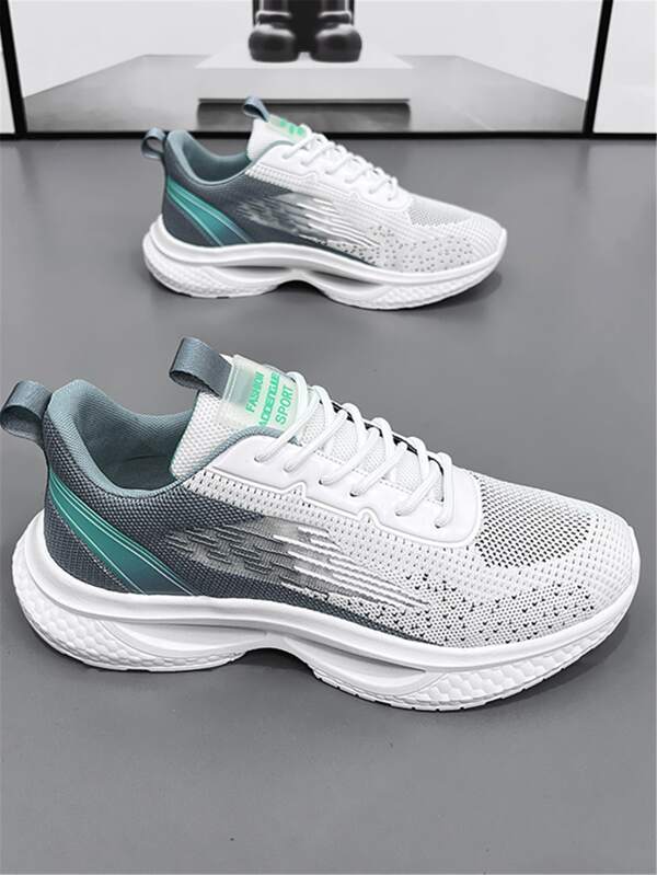 Sporty Outdoor Sneakers For Men, Colorblock Lace-up Front Running Shoes