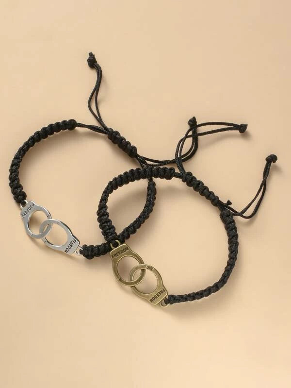 2pcs Handcuffs Decor String Couple Bracelet