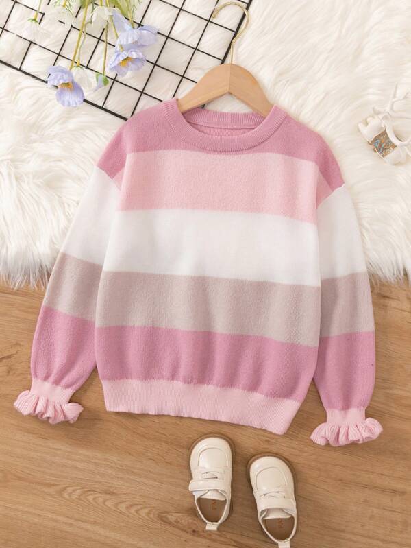 Young Girl Colorblock Flare Sleeve Sweater