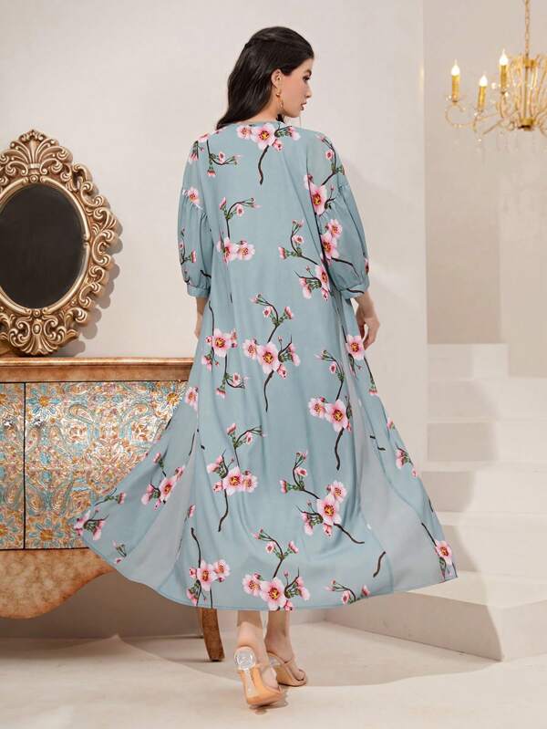 SHEIN Najma Floral Print Belted Abaya Set