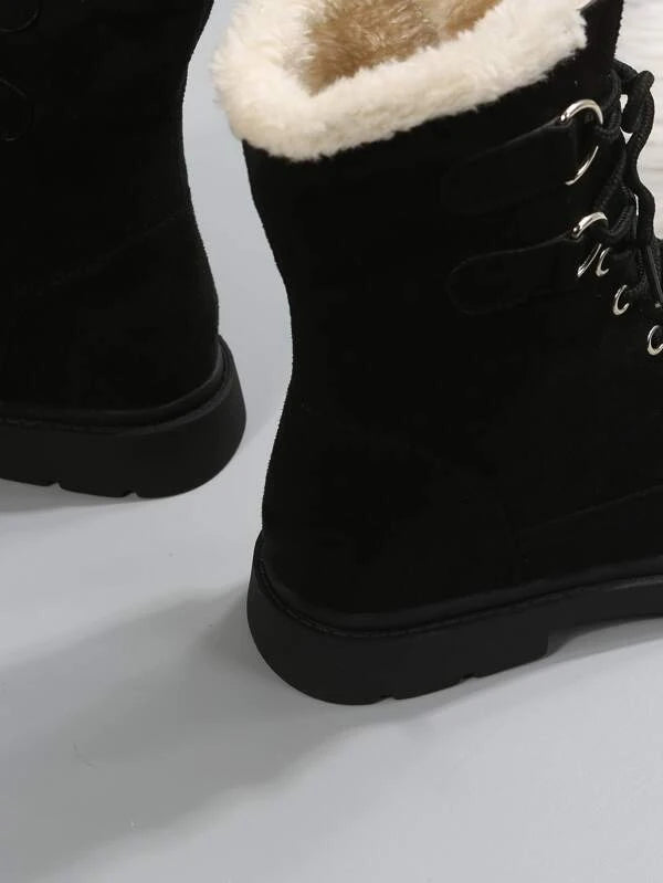 Women Thermal Lace-Up Front Thermal Lined Faux Suede Snow Boots