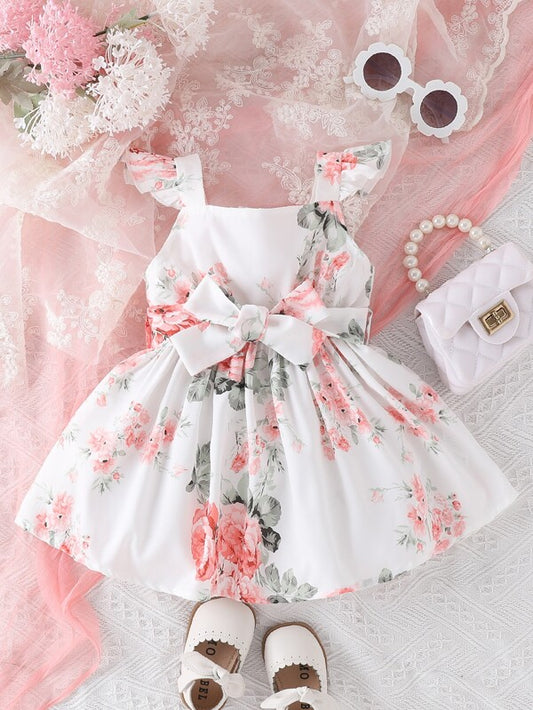 Baby Floral Print Ruffle Trim Cami Dress