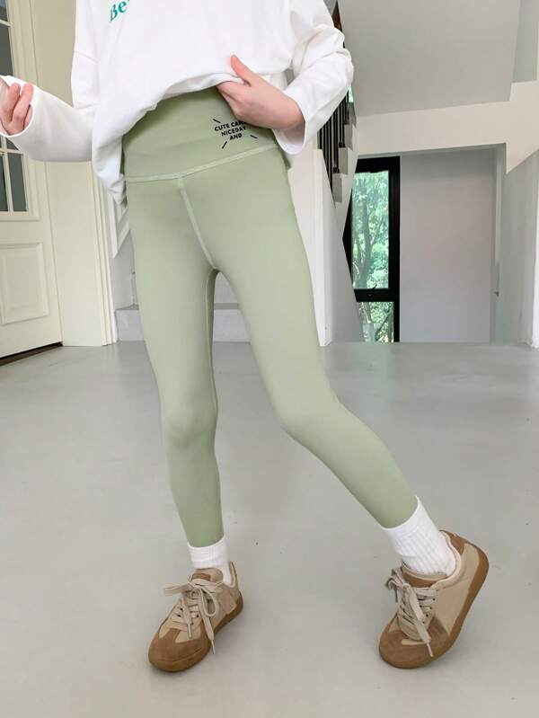 Teen Girl Letter Graphic Wideband Waist Leggings