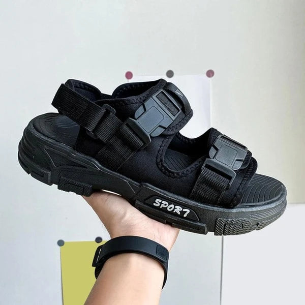 Men Breathable Letter Graphic Release Buckle Decor Sports Sandals, Sporty Fabric Sandals For Summer