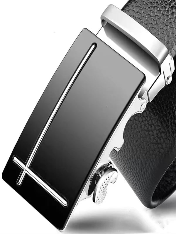 Men Litchi Embossed Automatic Buckle Belt