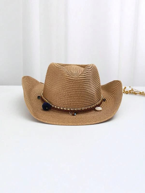 Bead Decor Straw Hat