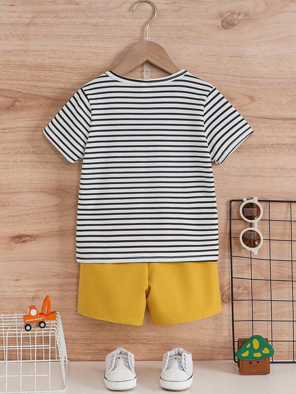 Toddler Boys Striped & Cartoon Graphic Tee & Shorts