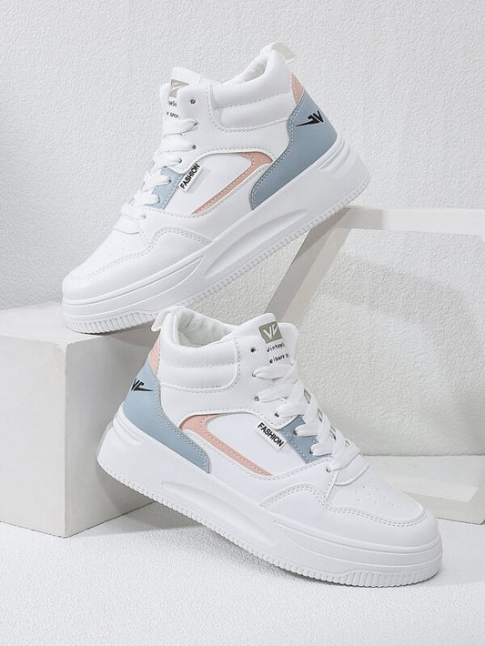 Women White Colorblock Lace-Up Front Skate Shoes