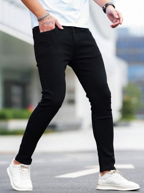 Manfinity Homme Men Cotton Solid Skinny Jeans