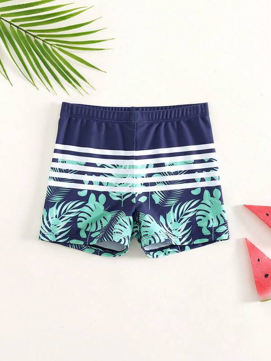 Toddler Boys Striped & Tropical Print Swim Shorts