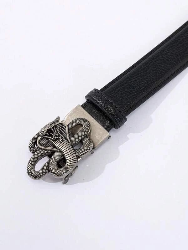 1pc Men Embossed Detail Snake Decor Fashionable Geometric Buckle Belt For Daily Life