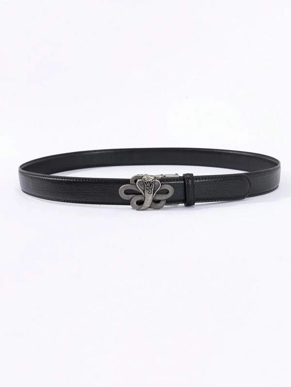 1pc Men Embossed Detail Snake Decor Fashionable Geometric Buckle Belt For Daily Life