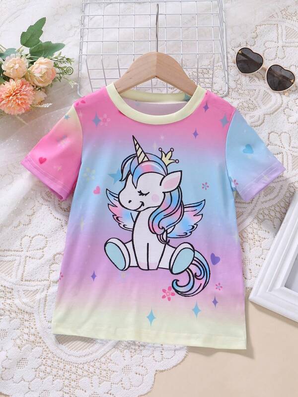 Toddler Girls Unicorn Print Ombre Tee