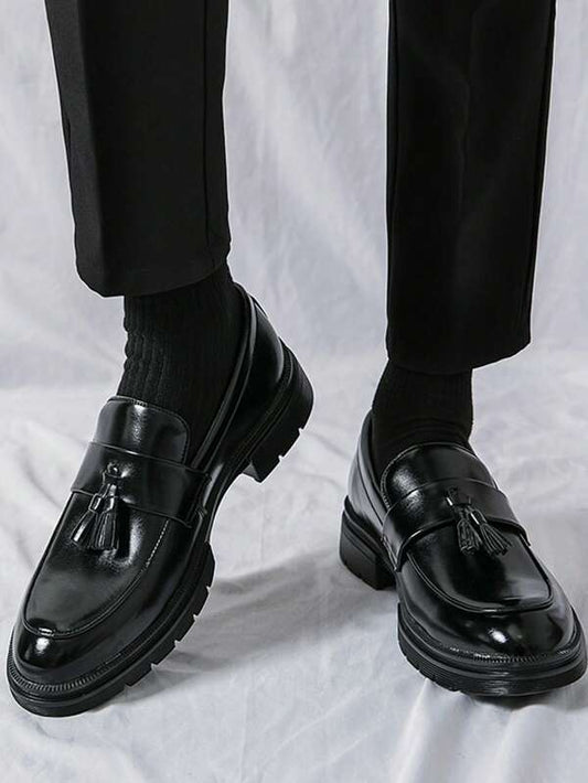 Business Black Dress Shoes For Men, Tassel Decor Dress Loafers