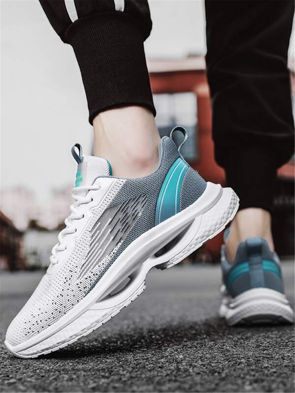 Sporty Outdoor Sneakers For Men, Colorblock Lace-up Front Running Shoes