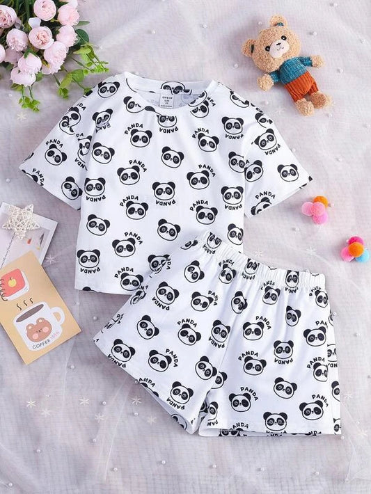 SHEIN Toddler Girls Panda Print PJ Set