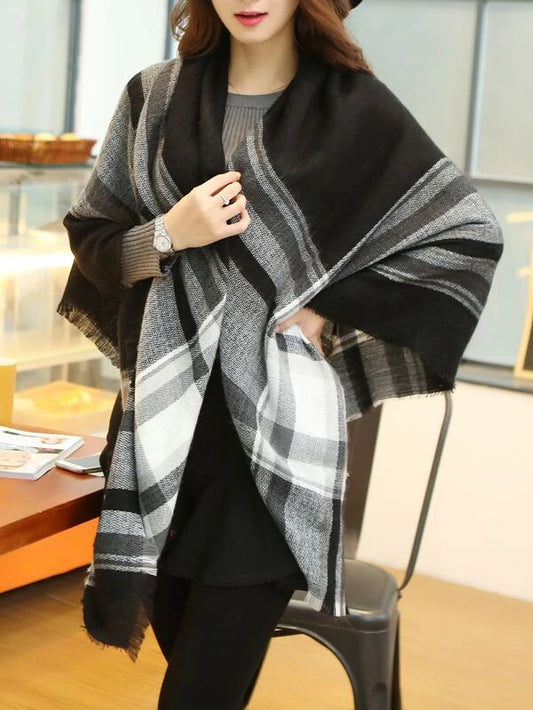 Raw Hem Plaid Scarf Shawl