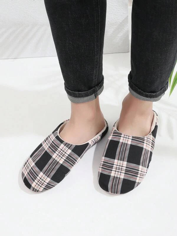 Men Plaid Pattern Bedroom Slippers, Polyester Fashion Slippers