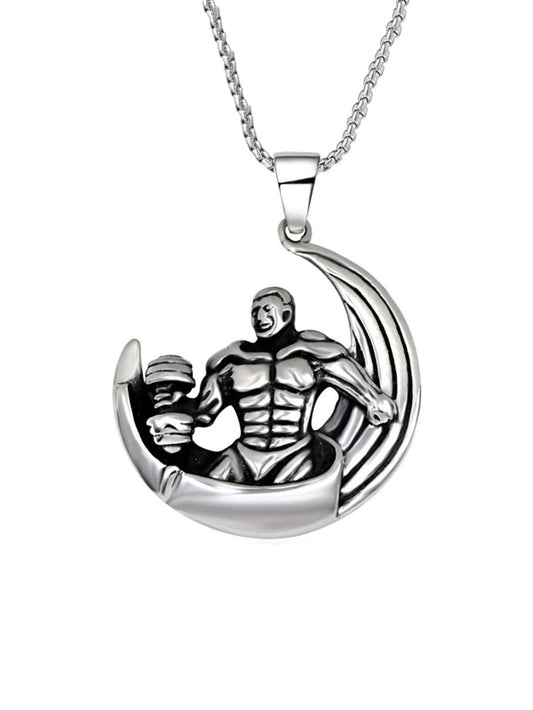 1pc Hip-hop Style Titanium Steel Men's Unique Silver Necklace, Fashionable & Elegant Pendant, Sports Accessory, Suitable For Fitness Sport, Outdoor Party, Simple Gift Jewelry