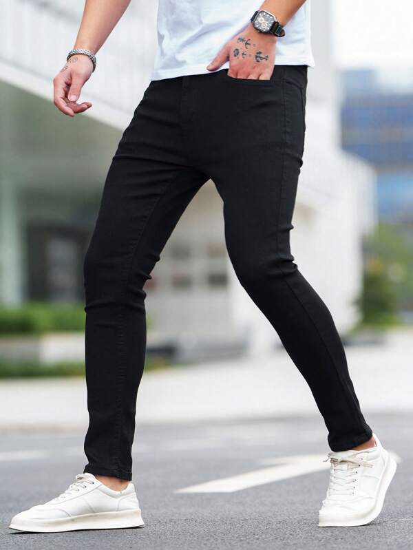 Manfinity Homme Men Cotton Solid Skinny Jeans