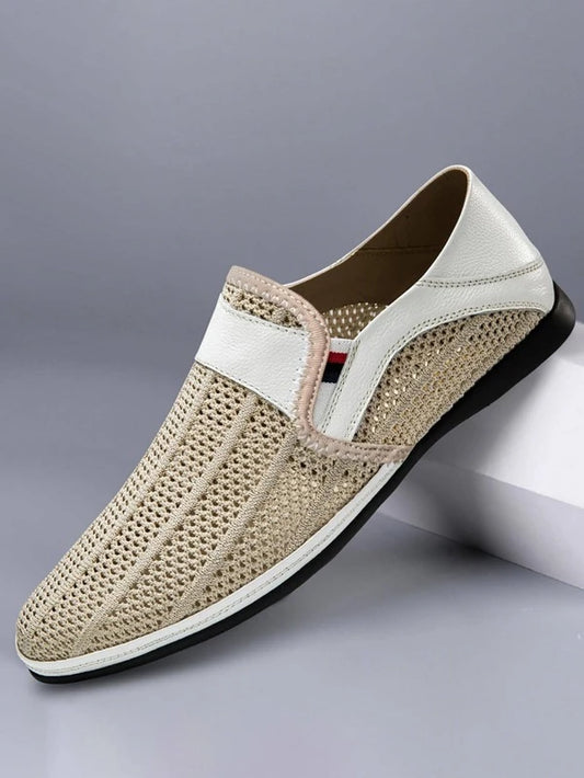 Men Breathable Striped Pattern Casual Loafers, Leisure Driving Loafers