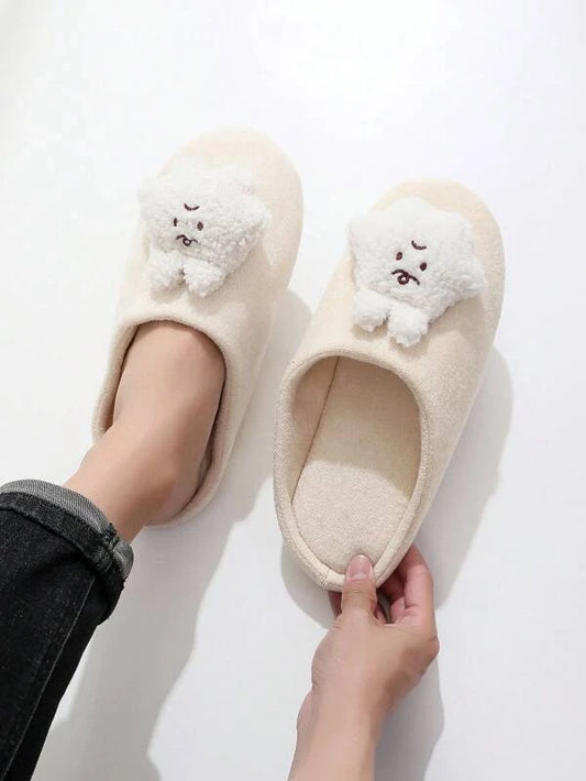 Fashionable Bedroom Slippers For Men, Cartoon Rabbit Decor Slip-on Warm Slippers